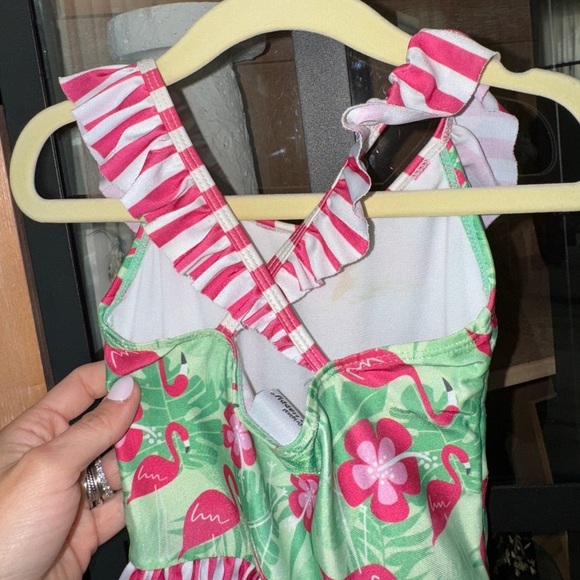 Flap Happy one piece swimsuit flamingo print ruffle toddler girl tropical floral - Picture 4 of 8